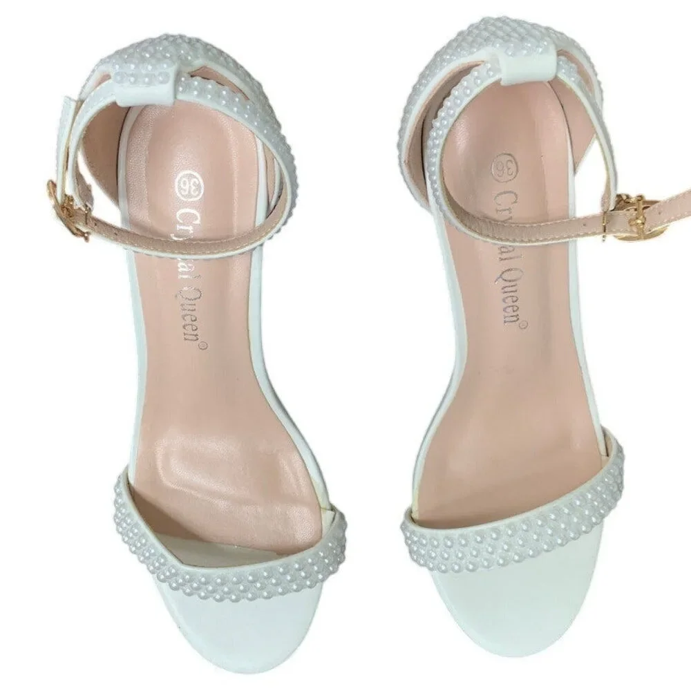 Crystal Queen Womens Size 5.5 Pearl White Open Toe 3.5
